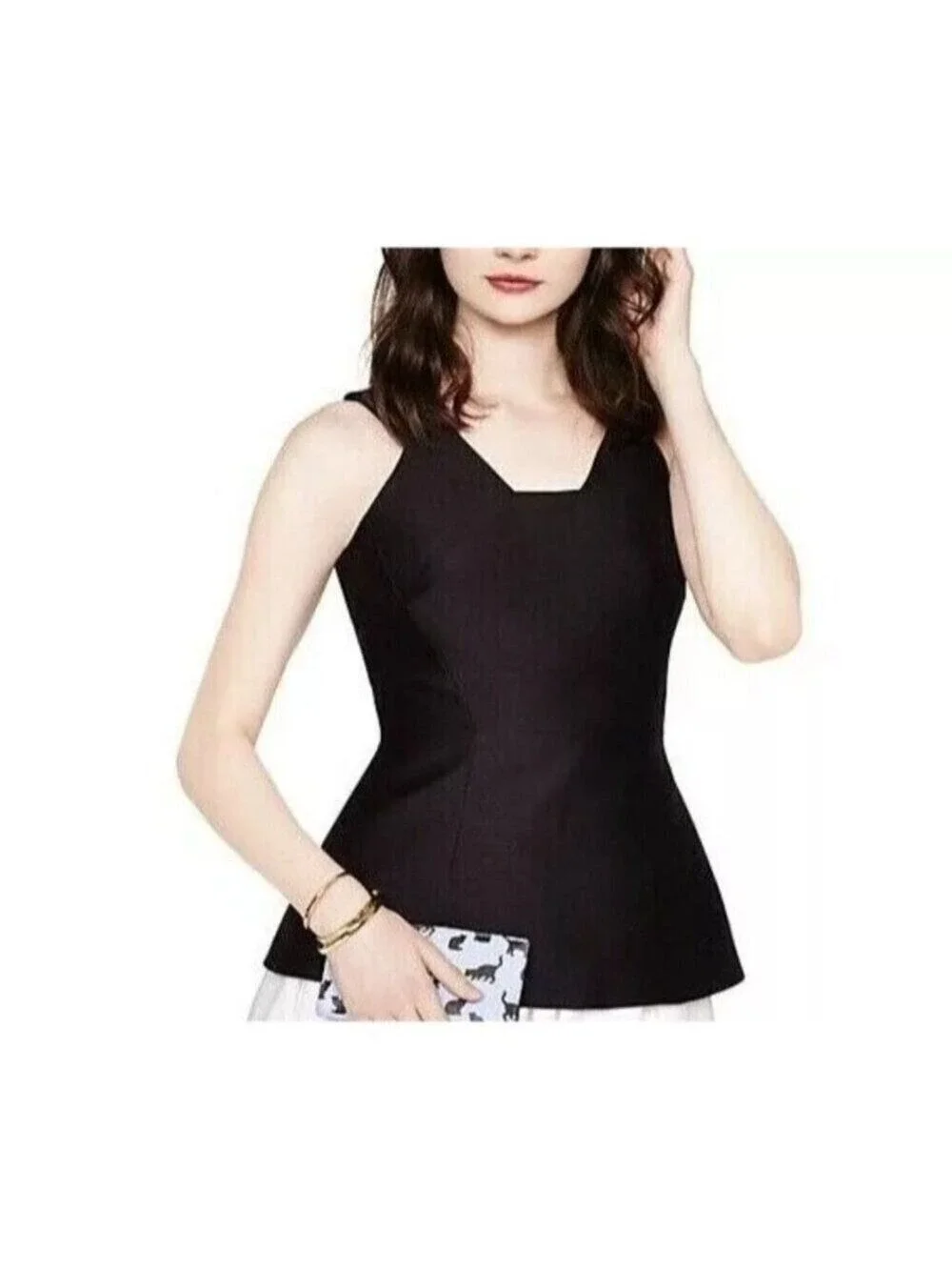 Kate Spade Top Black V-Neck Sleeveless Peplum Hem Back Bow Blouse 0
